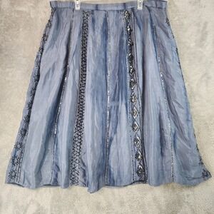 Chicos Skirt Womens Size 2 Blue Gray Beaded Sequin Crinkle Rayon Boho India Midi